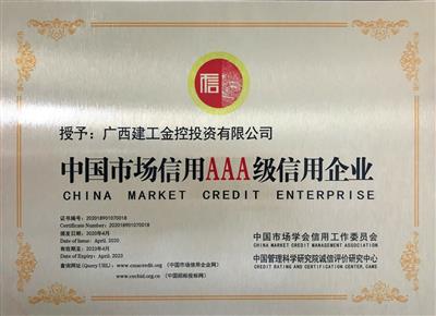 公司獲“中國市場(chǎng)信用AAA級(jí)信用企業(yè)”稱號(hào)